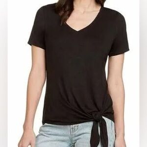 MATTY M Ladies' V-Neck Side Tie Tee Black XXL